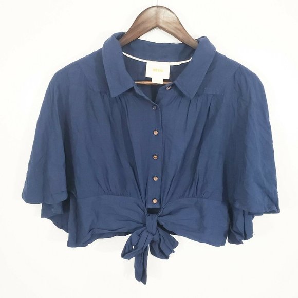 Maeve Tops - Maeve Anthropologie Blue Tie Crop Top